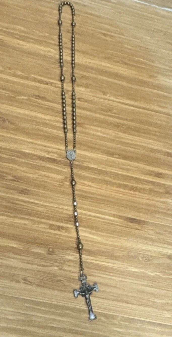 Vintage Military Service Combat Rosary Brass Beads Pull-Chain 
